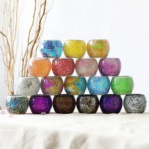 Handgemaakte Lege Kleurrijke Mozaïek Beker Glazen Kaars Pot Decoratieve Mozaïek Glazen Kandelaar