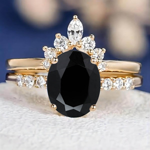 Classic Hexagon Black Diamond Engagement <b>Ring</b> With Pave Setting for Women 925 <b>Silver</b> Band - Product Image 3