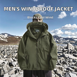 Blouson Bomber Professionnel Coupe-Vent pour Homme en Toile Décontracté Ample à Capuche Col Montant Fermeture Éclair Printemps Automne Hiver - Product Image 2