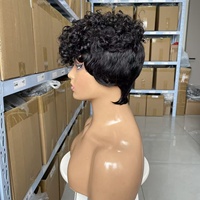 Perruque Courte Bouclée Synthétique Haute Température pour Femme avec Frange - Style Européen et Américain Noir Croisé - Vente en Gros