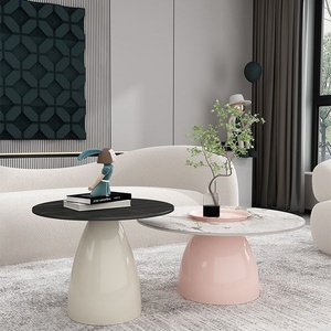 Stile nordico moderno semplice pietra pietra tavolino crema luce di lusso per il piccolo appartamento divano lato metallo ferro - Product Image 3