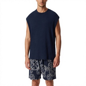 Men's <b>Navy</b> Sleeveless O-Neck Tank <b>Top</b> Casual Knitted Solid Color Muscle Shirt - Product Image 1