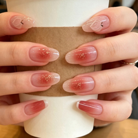 Faux ongles carrés à presser, dégradé rouge et or pailleté, réutilisables, auto-adhésifs, décorations pour nail art, style français pour mariée
