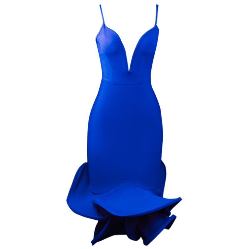Ocstrade New Royal Blue Formal Dress for Women Ruffle Hem Party Dresses  Deep V Neck Luxury Elegant Bandage Dress Women Evening| Alibaba.com