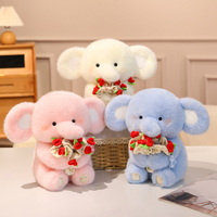 Peluche Éléphant Personnalisée Super Douce avec Remplissage en Coton PP Tenant un Bouquet de Roses Multicolore pour Cadeaux de la Saint-Valentin