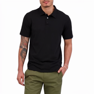 Polo de Manga Corta Negro para Hombre, Color Sólido, Informal, de Punto, Algodón Piqué - Product Image 1