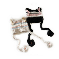 Bonnets personnalisés avec logo, oreilles de chat en peluche, nœud papillon, pompon tressé, texture douce et fourrure, style doux, cadeau, chapeaux d'hiver chauds