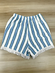 Sac fourre-tout en tissu éponge rayé bleu pour femme, sac de plage, sac à main en tissu éponge rayé avec fermeture ouverte, sac de piscine d'été - Product Image 5
