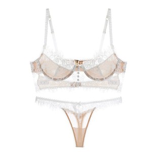 Lencería de encaje con pestañas postizas en oferta, conjunto de sujetador y braga sexy para mujer, transparente, con aberturas, conjunto de lencería de dos piezas. - Product Image 2