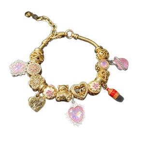 Bracelet à breloques plaqué or pour femme, perles à grand trou, breloques cœur en cristal rose, fleur, princesse, flacon de <span class=keywords><strong>parfum</strong></span>, vente en gros DIY - Product Image 5