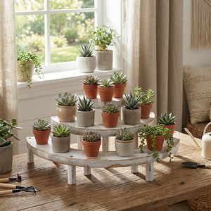 Présentoir à 3 niveaux en <span class=keywords><strong>bois</strong></span> rustique blanchi pour cupcakes, parfums, desserts, vernis à ongles, maquillage, plantes et objets de collection - Product Image 3