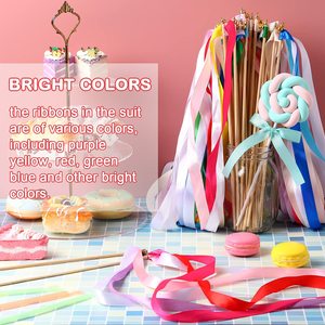 100 pièces/paquet Guirlandes de ruban multicolores pour fête avec clochettes, baguettes de fée en soie, bâtons de mariage en ruban, guirlandes de ruban - Product Image 1
