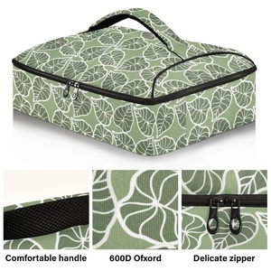 Sac à déjeuner isotherme portable en nylon à imprimé Kalo vert Hawaïen, réutilisable, pour fêtes et transport de plats chauds - Product Image 2