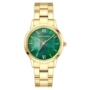 Reloj de Lujo para Mujer OEM ODM, Esfera Verde de Nácar, Números Romanos, Brazalete de Acero Inoxidable Dorado, Reloj de Cuarzo a Prueba de Agua, Moderno - Product Image 2