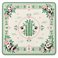 Tapis de Mahjong de Luxe Moderne Américain, Motif Floral en Acrylique Panda, Empreinte de Patte Directionnelle Rose Vert, Design Personnalisé pour 4 Joueurs