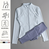 Ensemble 2 pièces de veste de sport et cardigan de yoga pour femme automne-hiver, respirant, séchage rapide, polyester/nylon, fermeture éclair frontale, coupe ajustée, OEM/ODM