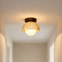 Plafonnier LED style Wabi-Sabi en bois et pierre avec abat-jour en forme de dôme |   Lampe de plafond minimaliste nordique