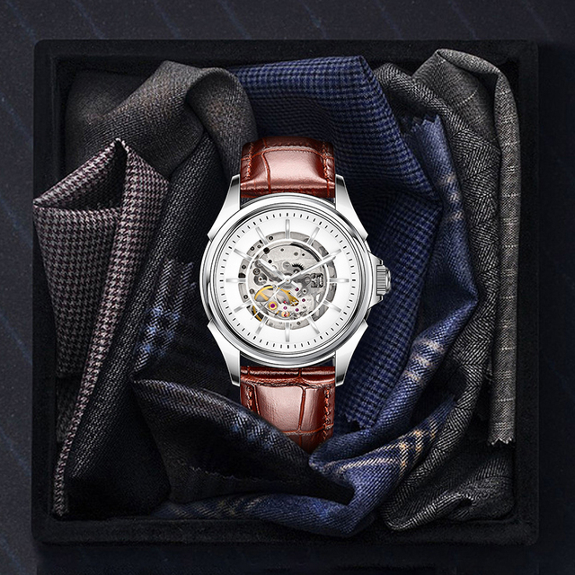 Support OEM LOGO Mens Tourbillion Mechanical Luxury Watches Fashion Leather Automatic Men's Watch Skeleton Steel Wrist Watches