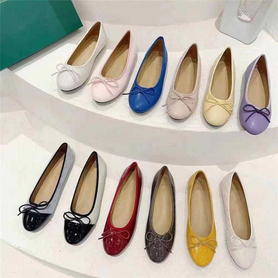 French Original Single Flats Round Toe Ballet Shoes With Low Heel Bow Shallow Cut Single Shoe Low Top Flat Leather Shoes