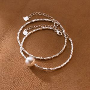 Collier en argent S925 avec perle française pour femmes, design élégant et simple avec argent cassé et perles, bijoux pour l'été D9691 - Product Image 4