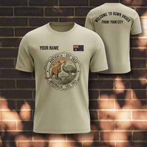 T-shirt personalizzata per il Giorno dell'Australia con icona canguro e barbecue, regalo per il 26 gennaio - Product Image 1