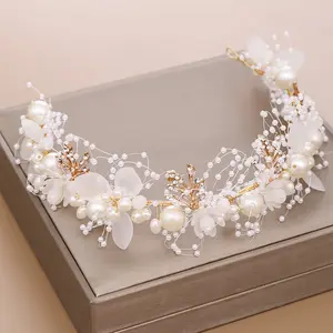 Diadème fait à la main avec strass en perles d'or pour femmes, bijoux de mariée, luxueux, accessoires capillaires, couvre-chef, cadeau