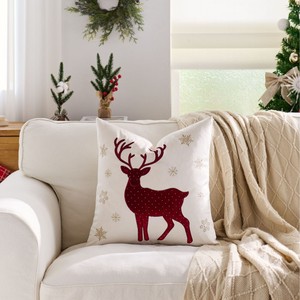 Housse de <span class=keywords><strong>coussin</strong></span> décorative de Noël en velours brodé tête de cerf, <span class=keywords><strong>coussin</strong></span> d'appoint luxueux touffeté <span class=keywords><strong>pour</strong></span> canapé, salon, maison - Product Image 6