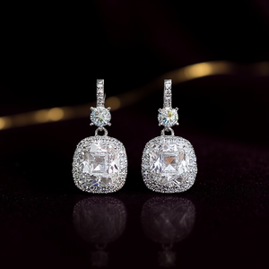 Orecchini pendenti di lusso in argento 925 con strass di cristallo dal design geometrico per gioielli da donna per matrimoni - Product Image 2