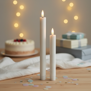 Velas Electrónicas de 19.5cm con Superficie Lisa Blanca y Efecto de Llama Parpadeante, Funcionan con Batería, Ideales para Cenas Familiares - Product Image 1
