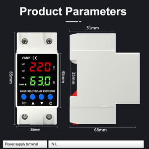 Protecteur de surtension et de sous-tension monophasé réglable PN2-VA5 avec double affichage et réinitialisation automatique sur rail DIN - Product Image 2