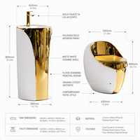 Ensemble de salle de bain moderne XINFUMEI avec accents dorés, lavabo sur pied et toilettes blancs mats, pour projets hôteliers de luxe, vente en gros B2B