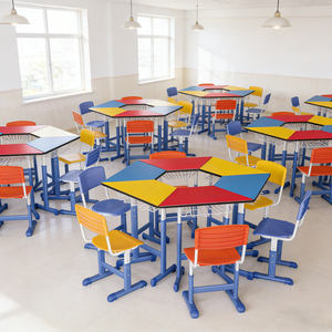 Système de bureau d'étude hexagonal modulaire pour enfants Fournitures Scolaires de salle de classe française 6 pièces Table pour étudiants - Product Image 2