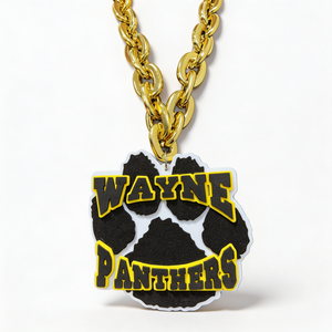 Collana a catena con stampa zampa di Wayne Panthers in EVA, ciondolo mascotte oversize a maglie grosse color oro, nero e giallo per il giorno della partita di football - Product Image 1