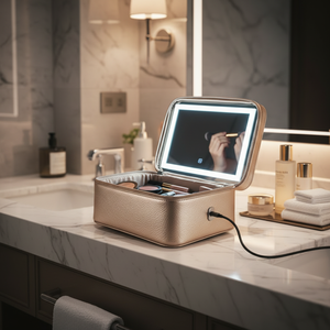 Pochette cosmétique intelligente en <span class=keywords><strong>cuir</strong></span> PU avec miroir LED pour les retouches de maquillage en voyage - Product Image 3