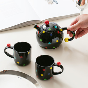 Modern Colorful Polka Dot Ceramic Tea <b>Set</b> One <b>Teapot</b> and Two Cups Porcelain Tea <b>Set</b> - Product Image 6