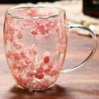 Mug à café en verre à double paroi réutilisable de 250 ml/350 ml avec poignée, design fleurs séchées, pour la maison et le bureau