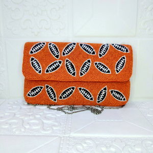 Handmade Glass Beaded Flower Style Golf Cart <b>Purse</b> Pink with <b>Green</b> Car and Yellow Bag Design Customized Shape Casual Bag - Product Image 1