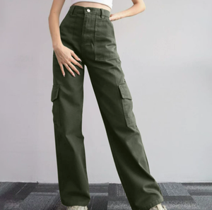 Luxury Wholesale Women High Waisted Pants <strong>With</strong> Multi 6 <strong>Pocket</strong> Cotton Mujer <strong>Ladies</strong> Khaki <strong>Black</strong> Casual Custom Cargo Pants <strong>Trousers</strong> - Product Image 1