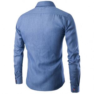 Chemise en jean décontractée à col en V et motif floral pour homme, coupe ajustée, manches longues, en denim de coton, idéale pour l'automne et le quotidien – Vente en gros - Product Image 6