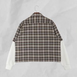 100% Pure Cotton Men's Loose Fit <strong>Patchwork</strong> Plaid Detachable Waffle Sleeve <strong>Shirts</strong> - Product Image 3