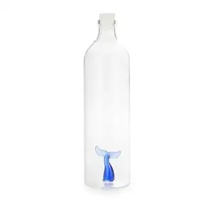 批发定制玻璃饮水瓶透明玻璃3D带盖鲸鱼水瓶