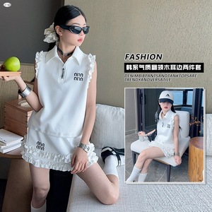 Nouvelle mode décontractée 2 pièces blanc sans manches volants lettre worested tissu adolescents <span class=keywords><strong>fille</strong></span> ensemble de vêtements - Product Image 2