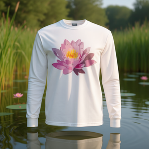 T-shirt à manches longues en coton respirant pour femme, col rond, motif fleur de lotus rose, pour yoga - Product Image 3