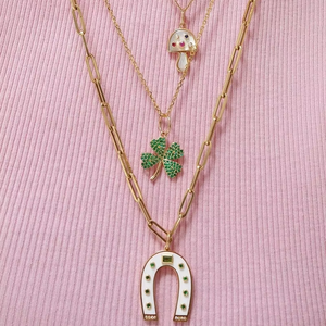 Kustom 18K aksesori DIY berlapis emas liontin kalung desainer wanita semanggi kepik dengan zirkon kuningan perhiasan untuk anak-anak - Product Image 4