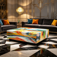 Table basse artistique peinte à la main, style designer, carrée, créative, moderne, luxe léger, pour villa/manoir