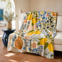 Ensemble de couverture et taie d'oreiller en flanelle à imprimé floral personnalisé, couverture en flanelle douce et chaude pour canapé, lit, décoration de la maison