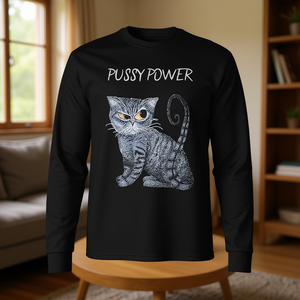 Camiseta de Manga Larga Pussy Power Cat Lover, Unisex, Cuello Redondo, Serigrafiada, Ropa Promocional - Product Image 3