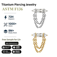 Freya Prêt à expédier Bijoux de piercing corporel en titane ASTM F136 avec zircon à dos plat, clous de cartilage pendulants et labrets pour femmes