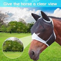 Masque pour cheval en maille extensible souple RTS BlACK, protection respirante pour les yeux, masque anti-mouches avec oreilles en été