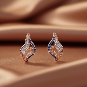 Pendientes E2826 Azul Marino y Oro Rosa, Forma de Alas, Diamantes Redondos de Corte Brillante, Engaste en Canal, para Mujer, Uso Diario Romántico - Product Image 2